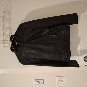 Soia & Kyo Black Leather Moto Jacket with Funnel/Mockneck (Size S)